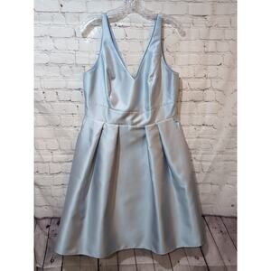 Alfred Sung Pleated Midi Light Ice Blue Fit Flare sleeveless Dress Pockets Sz 14